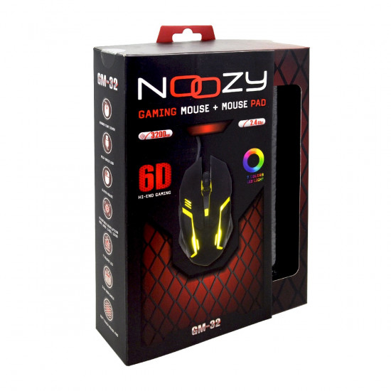 Ενσύρματο Ποντίκι Gaming Noozy GM-32 6D με 6 Πλήκτρα, 3200 DPI και Mousepad 28715