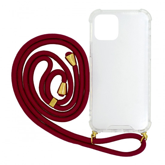 Θήκη Ancus Crossbody για Apple iPhone 12 / iPhone 12 Pro Διάφανη με Κόκκινο Κορδόνι 32740
