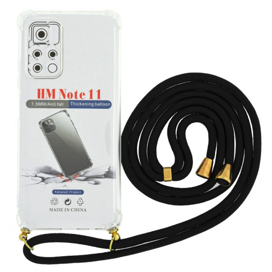 Θήκη Ancus Crossbody για Xiaomi Note 11 Διάφανη με Κορδόνι Μαύρο 34214