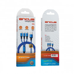 Καλώδιο Φόρτισης Ancus Flow Plus E54 USB 3 σε 1 Micro-USB, USB-C, Lightning 2.0A με  Braided Καλώδιο Μπλε 1m. Με 5 Χρονια Εγγύηση 35127