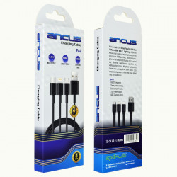 Καλώδιο Σύνδεσης και Φόρτισης Ancus Flow E44 USB 3 σε 1 Micro-USB, USB-C, Lightning 3.0A Μαύρο 1m 36551