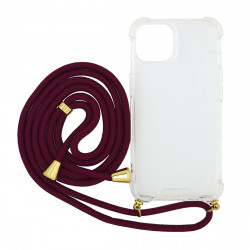 Θήκη Ancus Crossbody για Apple iPhone 14 Διάφανη με Κορδόνι Μπορντώ 38641