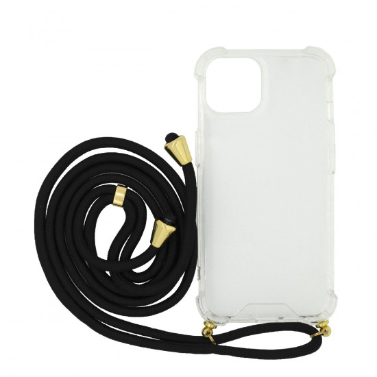 Θήκη Ancus Crossbody για Apple iPhone 14 Plus Διάφανη με Κορδόνι Μαύρο 38642