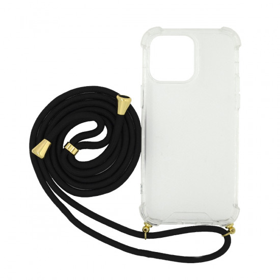 Θήκη Ancus Crossbody για Apple iPhone 14 Pro Διάφανη με Κορδόνι Μαύρο 38644