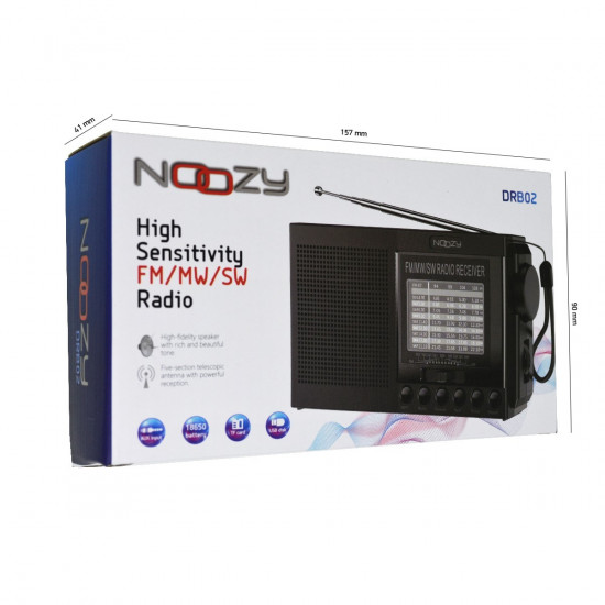 Φορητό Ραδιόφωνο Noozy DRB02 FM/MW/SW με 3,5mm microSD και USB Υποστηρίζει Φόρτιση Μπαταριών 39606