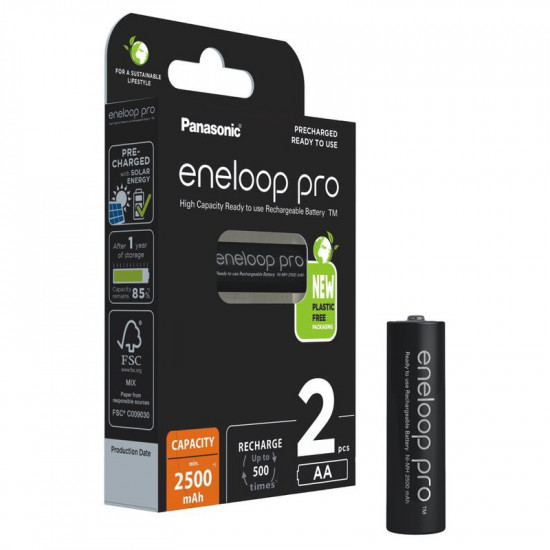 Μπαταρία Επαναφορτιζόμενη Panasonic Eneloop Pro BK-3HCDE/2BE 2500mAh size AA Ni-MH 1.2V Τεμ. 2 New Package 38320