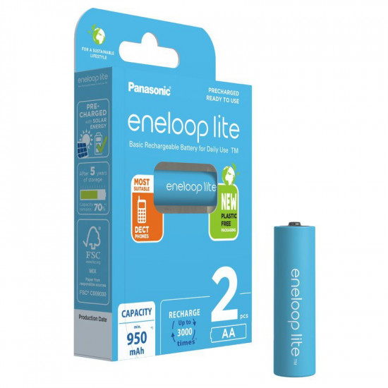 Μπαταρία Επαναφορτιζόμενη Panasonic Eneloop lite BK-3LCCE/2BE 950 mAh size AA Ni-MH 1.2V Τεμ. 2 New Package 38349