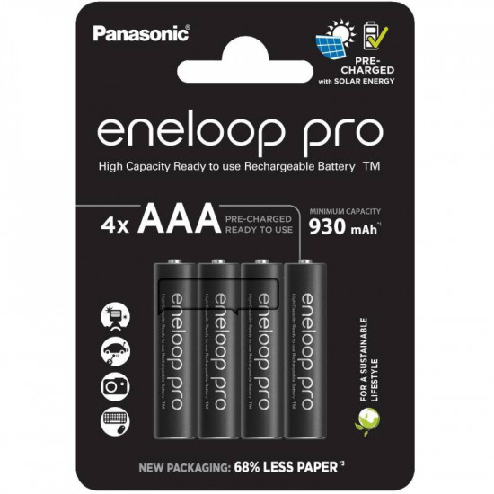 Μπαταρία Επαναφορτιζόμενη Panasonic Eneloop Pro BK-4HCDE/4BE 930 mAh size AAA Ni-MH 1.2V Τεμ. 4 New Package 44774