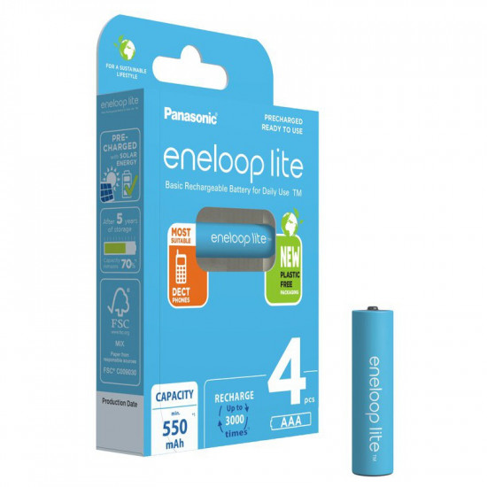 Μπαταρία Επαναφορτιζόμενη Panasonic Eneloop Lite BK-4LCCE/4BE 550 mAh size AAA Ni-MH 1.2V Τεμ. 4 New Package 38328