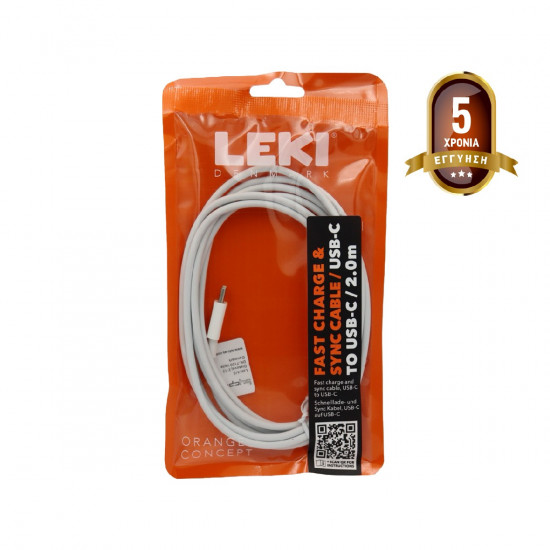 Καλώδιο Σύνδεσης και Φόρτισης Leki Orange Concept USB-C σε USB-C Fast Charging Λευκό 2m 46093
