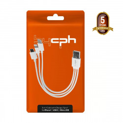 Καλώδιο σύνδεσης Leki Orange Concept 3 σε 1 USB σε Micro-USB, Lightning, USB-C Λευκό 0.2m 46096