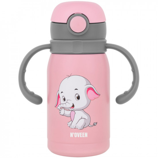 Ποτήρι Θερμός Kids N'oveen TB566 Ανοξείδωτο & Πλαστικό 300ml με Διπλό Τοίχωμα Λουράκι και Εναλλάξιμα Καπάκια Ρόζ 47550