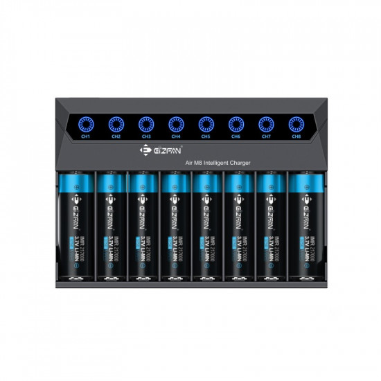 Φορτιστής Μπαταριών EiZfan Air M8  Intelligent Li-ion 3.7V 21700 20700 18650 8 Θέσεων και Φορτιστής Αυτοκινήτου 35617