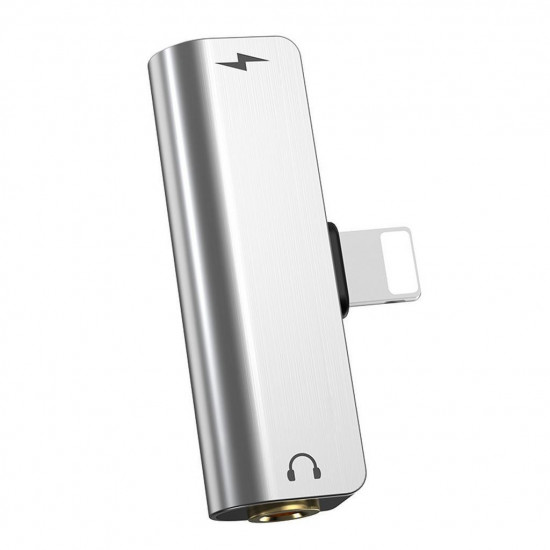 Αντάπτορας Hoco LS25 από Lightning σε 3.5mm και Lightning 2.0A Ασημί για Φόρτιση και Ήχο 25087