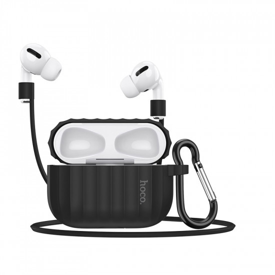 Θήκη Hoco WB20 Fenix Liquid Silicone Protective Μαύρη για Airpods Pro με Λουράκι 27368