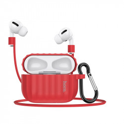 Θήκη Hoco WB20 Fenix Liquid Silicone Protective Κόκκινη για Airpods Pro με Λουράκι 27369