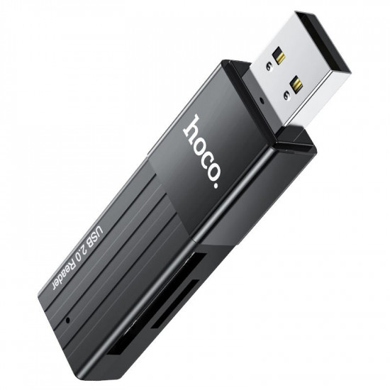 Αναγνώστης Κάρτας Μνήμης Hoco HB20 Mindful 2 σε 1 USB 2.0 έως 480Mbps και 2TB για Micro SD και SD Μαύρος 30853