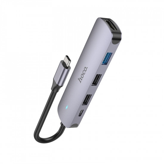 Hub USB-C Hoco HB27 HDMI+PD60W+USB3.0+2xUSB2.0 60W 20V/3A Γκρι 13cm 37428