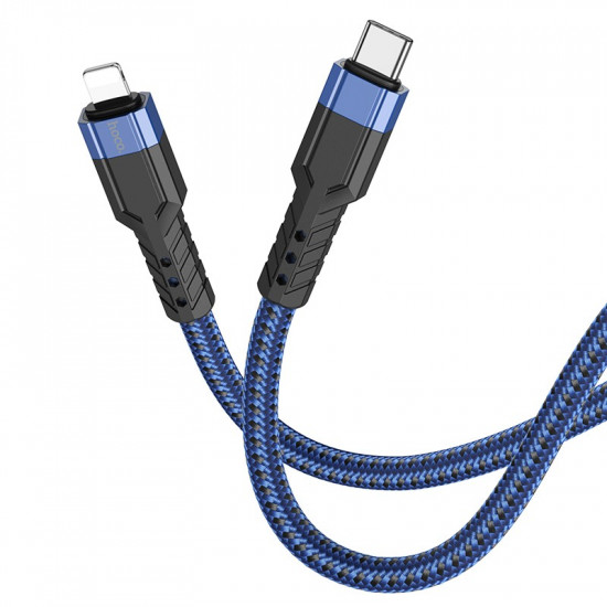 Καλώδιο Σύνδεσης Hoco U110 USB-C σε Lightning Braided PD20W 3A Υψηλής Αντοχής Braided Μπλε 1.2m 37455