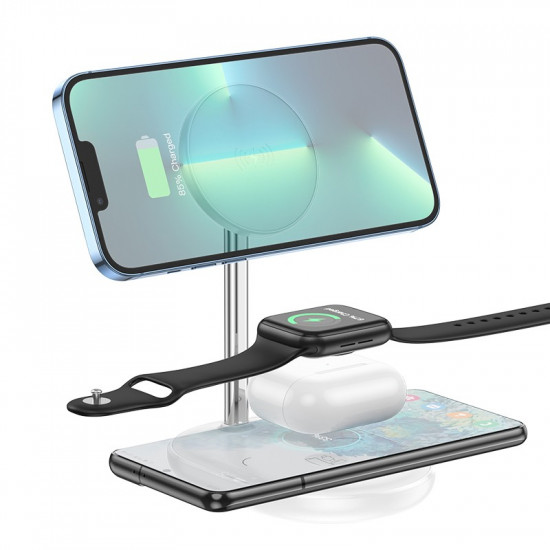 Επιτραπέζια Βάση Ασύρματης Φόρτισης Hoco CW40 Noble 3-σε-1 1 5V/2A 9V/3A Fast Charging έως 15W Λευκό 37492