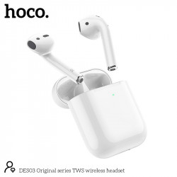 Wireless Hands Free Hoco. DES03 Plus TWS V5.0  350mAh και 3h Ώρες Λειτουργίας Λευκά με Μαύρο Silicon Sleeve 46263