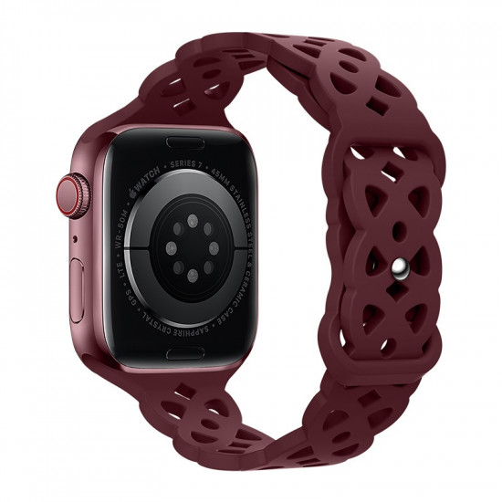 Watchband Hoco WA09 Flexible Rhombus Hollow 42/44/45/49mm για Apple Watch 1/2/3/4/5/6/7/8/SE/Ultra Red Wine Silicon Band 38254