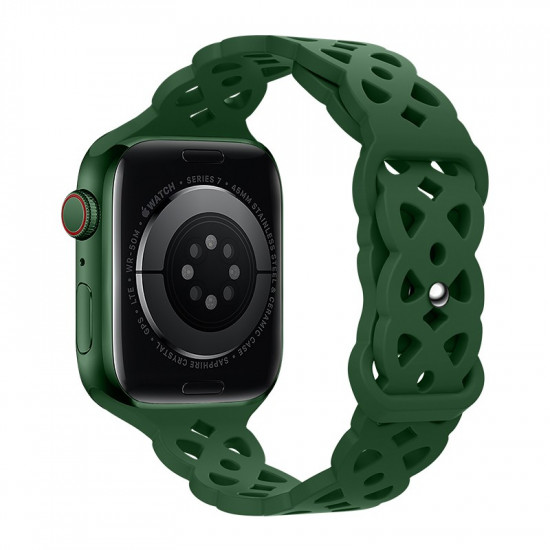 Watchband Hoco WA09 Flexible Rhombus Hollow 42/44/45/49mm για Apple Watch 1/2/3/4/5/6/7/8/SE/Ultra Dark Green Silicon Band 38260