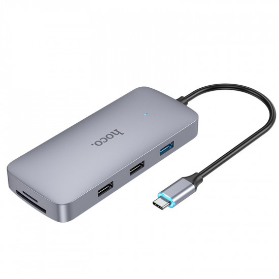 Hub USB-C Hoco HB33 Easy 10-in-1 με HDMI 4K USB-C PD100W USB3.0 2xUSB SD Micro-SD RJ45 VGA and 3.5mm Γκρι 18cm 39164