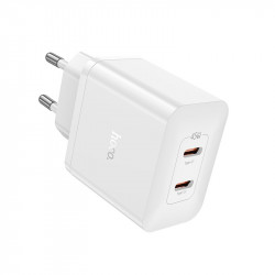 Φορτιστής Ταξιδίου Hoco N35 Streamer με 2 Εξόδους Φόρτισης USB-C Συνολικά PD45W GaN Tech Λευκός 41111