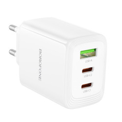 Φορτιστής Ταξιδίου Borofone BN32 Cargador GaN με 1xUSB-C PD65W και 1xUSB-A QC PD18W Λευκός 50282