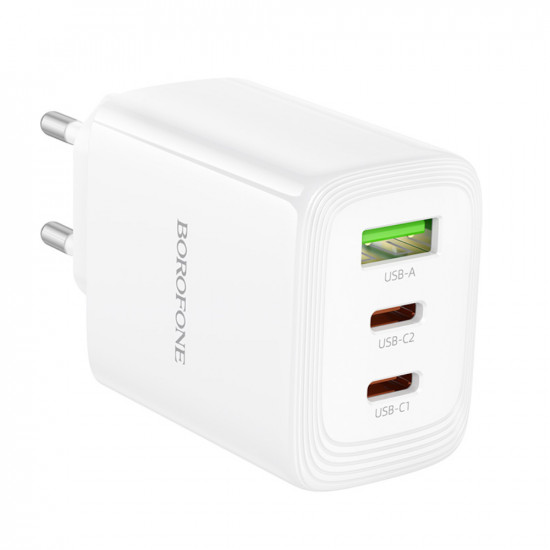 Φορτιστής Ταξιδίου Borofone BN32 Cargador GaN με 1xUSB-C PD65W και 1xUSB-A QC PD18W Λευκός 50282