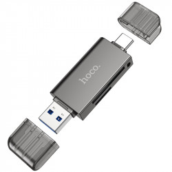 Αναγνώστης Κάρτας Μνήμης Hoco HB39 USB 3.0 και USB-C σε SD Κάρτα 5Gbps με 2TB Μέγιστη Χωρητικότητα Μεταλλικό Γκρι 40315