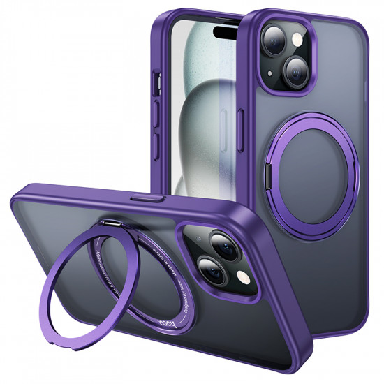 Θήκη Hoco Stand Magnetic Case 2 in 1 Mag-Charge 360° Rotating Ring για Apple iPhone 15 Plus Μωβ 40730