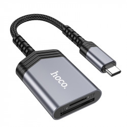 Αναγνώστης Κάρτας Μνήμης Hoco UA25 2 σε 1 USB-C480Mbps και 2TB για Micro SD/SD OTG Κοντό και Anti-bending Καλώδιο Γκρι 41072
