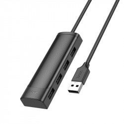 Hub USB Hoco HB41 Easy Safety 4-in-1 USB2.0 σε 4xUSB2.0 480Mbps 5V/3A Μαύρο 1.2m 41287