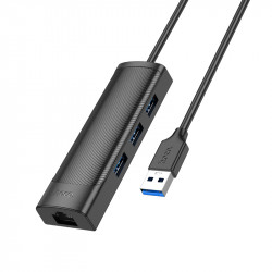 USB Hub Hoco HB42 USB σε 3 x USB 3.0 και RJ45  με Λειτουργία Μεταφοράς Δεδομένων 1000Mbps 0.2m Μαύρο 46537