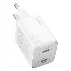 Φορτιστής Ταξιδίου Hoco N42 Elogiado Small Body με 2 Εξόδους Φόρτισης USB-C PD45W Λευκός 45709