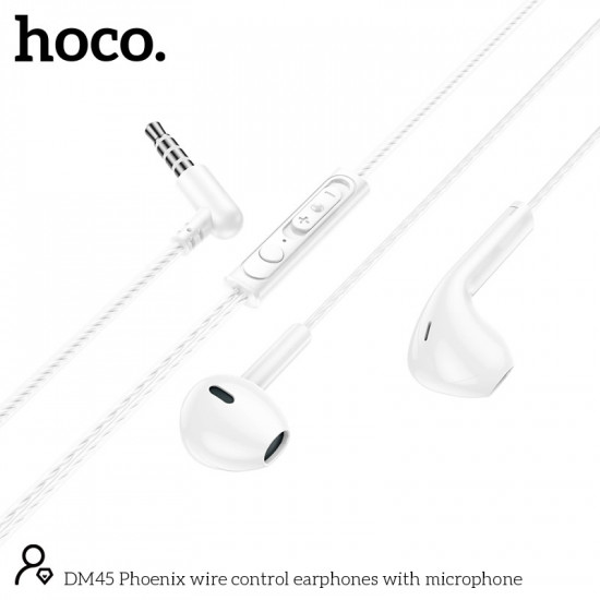 Hands Free Hoco. DM45 Phoenix Earphones Stereo 3.5mm με Μικρόφωνο και Πλήκτρο Λειτουργίας 1.2m Λευκά 46265