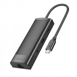 Αντάπτορας Hoco HB44 Easy Safe 8-in-1 USB-C σε USB 3.0 5Gbps USB 2.0 USB-C PD100W USB-C Micro SD TF Card  HDMI 4K και RJ45 41097