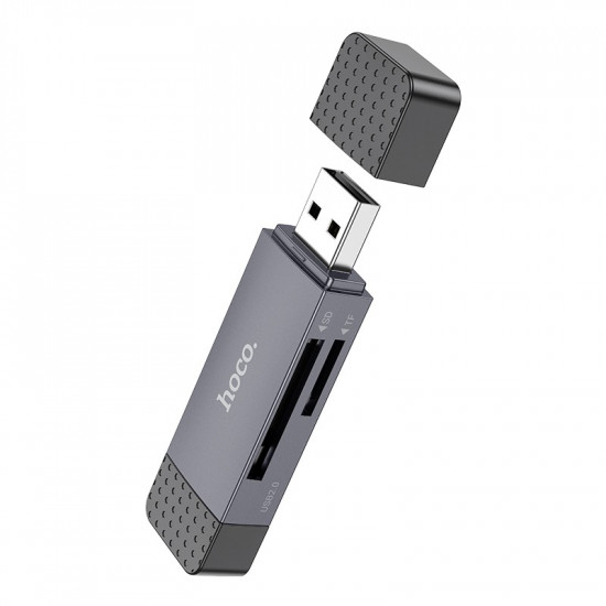 Αναγνώστης Κάρτας Μνήμης Hoco HB45 Spirit 2-in-1 USB 2.0 και USB-C σε SD και Micro SD Κάρτες 480Mbps με 2TB Χωρητικότητα Γκρι 41252
