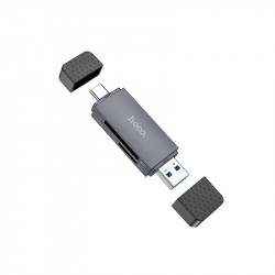 Αναγνώστης Κάρτας Μνήμης Hoco HB45 Spirit 2-in-1 USB 3.0 και USB-C σε SD και Micro SD Κάρτες 5Gbps με 2TB Χωρητικότητα Γκρι 41253