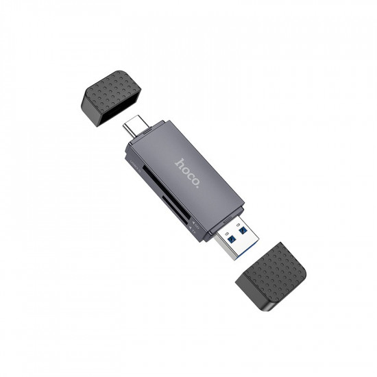 Αναγνώστης Κάρτας Μνήμης Hoco HB45 Spirit 2-in-1 USB 3.0 και USB-C σε SD και Micro SD Κάρτες 5Gbps με 2TB Χωρητικότητα Γκρι 41253