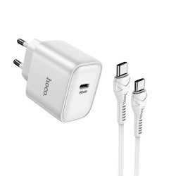 Φορτιστής Ταξιδίου Hoco. DC71 1xUSB-C PD25W QC με Καλώδιο USB-C σε USB-C Λευκός 50501