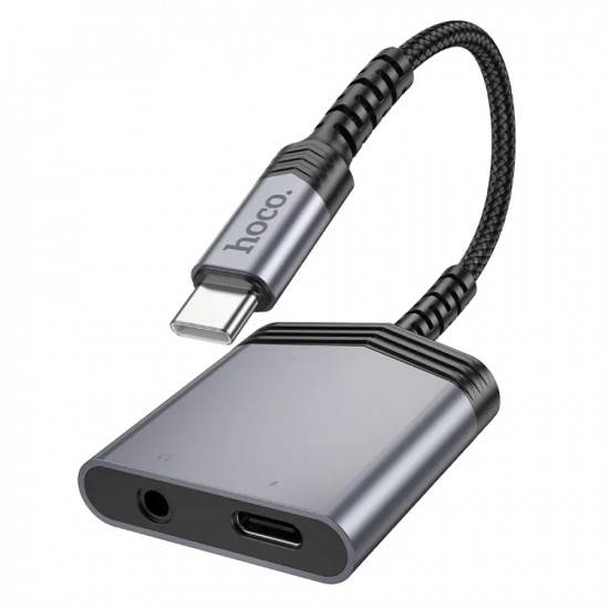 Αντάπτορας Hoco LS39 USB-C σε 1xUSB-C και 1x3.5mm για Τροφοδοσία και Ηχο Γκρί 45802