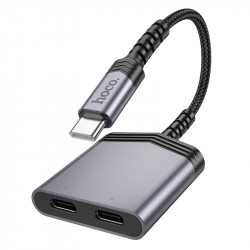 Αντάπτορας Hoco LS40 USB-C με Διπλή Εξοδο σε 2xUSB-C για Τροφοδοσία και Ηχο Γκρί 45663