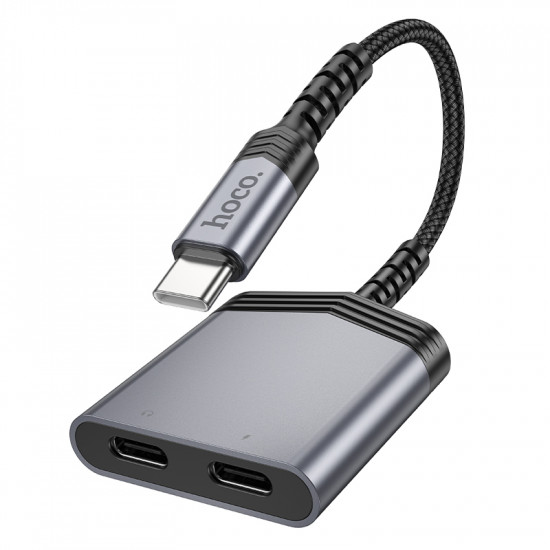 Αντάπτορας Hoco LS40 USB-C με Διπλή Εξοδο σε 2xUSB-C για Τροφοδοσία και Ηχο Γκρί 45663