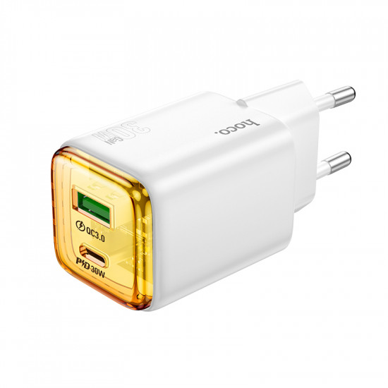 Φορτιστής Ταξιδίου Hoco N53 Monsoon με 1xUSB QC3.0 και 1xUSB-C PD30W GaN Tech Ασπρος 45666