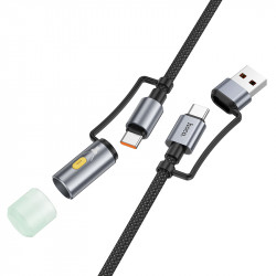 Καλώδιο Σύνδεσης Hoco U138 USB-C/USB-A σε USB-C/Φακό 3A PD60W Braided Μαύρο 1.2m 46190