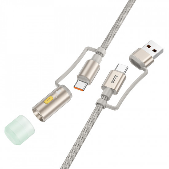 Καλώδιο σύνδεσης Hoco U138 USB-C/USB-A σε USB-C/Φακό 3A PD60W Braided Γκρι 1.2m 46191