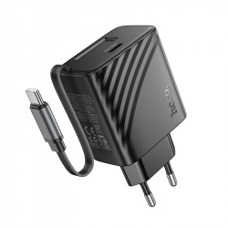Φορτιστής Ταξιδίου Hoco N58  PD30W GaN με 1χUSB-C Θύρα και Αναδιπλούμενο Καλώδιο 65cm Μαύρος 45735